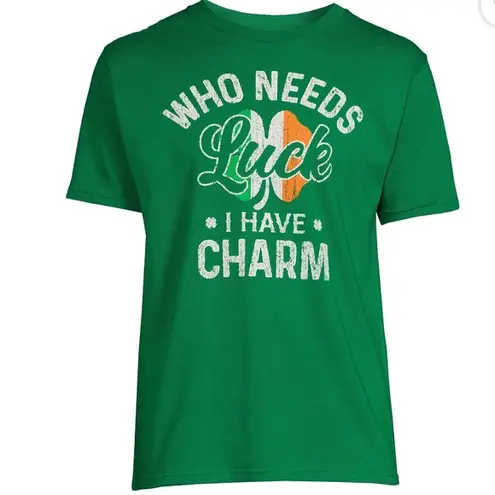 St Patrick’s Day Graphic T Shirt Unisex “who needs luck I have charm” size M Green Size M