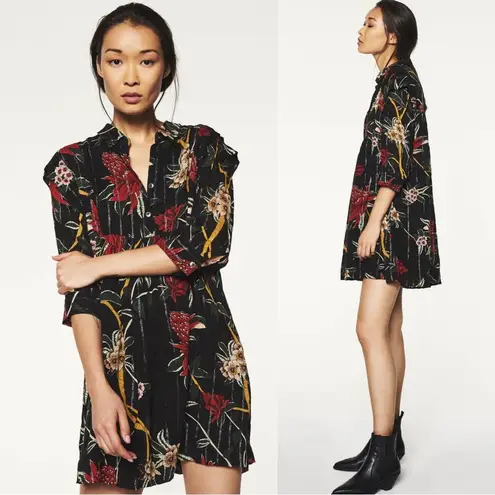 Ba&sh • Paprika Dress floral print Noir black mini popover swing shirtdress