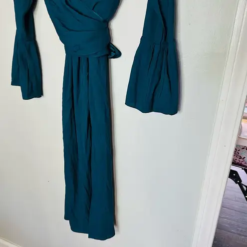 TOME Teal Bell Sleeve Tie Waist Keyhole Neckline Fit & Flare Midi Dress Size 6 Green