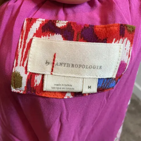 By Anthropologie Dress Medium Floral Print Ruffle V Neck Short Sleeve Tiered Red