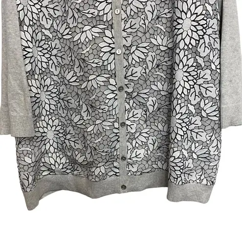 cj banks  Women's 3X GRAY & WHITE Floral Lace 3/4 Sleeve Button Cardigan sweater