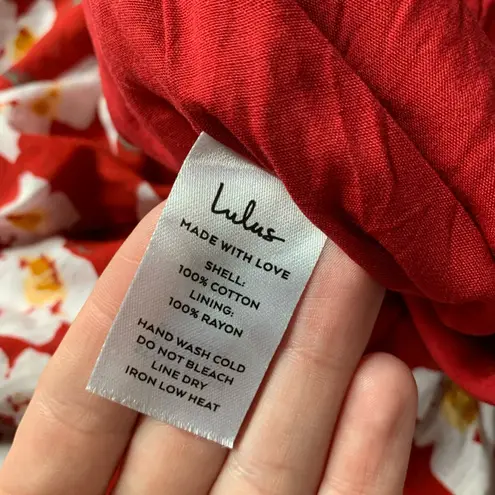 NWT Lulus Flirty Flowers Red Floral Print Wide Leg Pants L Size L