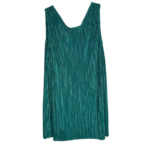 Susan Graver Pleated Metallic Teal V-Neck Tank Top Women 2X Plus Size