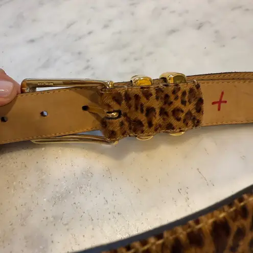 WCM Leopard Print Belt Genuine Calfskin Leather Gold Buckle Small Brown