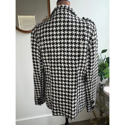 Last Kiss Women's Black White Houndstooth Double Breasted Pea Coat Jacket L