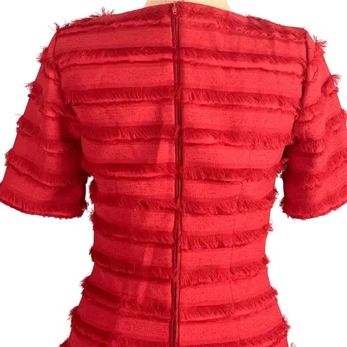 Badgley Mischka Grace Red Fringe V-Neck Cocktail Dress Size 0 Short Sleeve