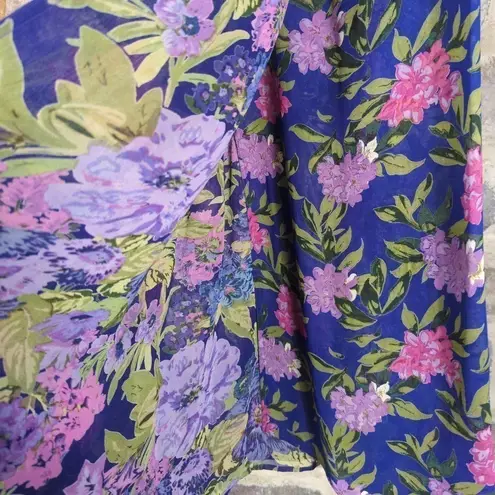 No Brand‎ Floral Maxi Skirt Faux Wrap Blue Purple Lightweight Bright Colorful