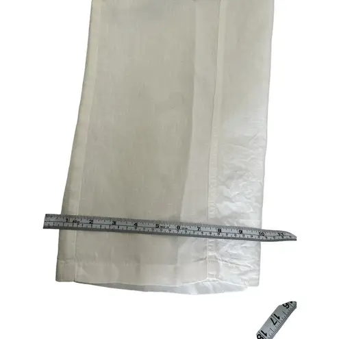 JM Collection Solid White Linen Casual Lined Crop Pants Si 8p Elastic Waist