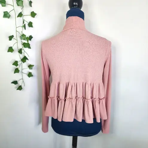 Mauve Pink Ribbed Ruffle Long Sleeve Crop Top Size S / M