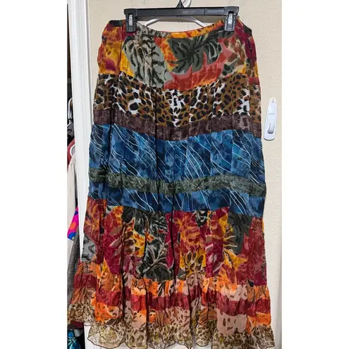 Units XL Tiered Skirt Colorful Patchwork Gypsy Long Flowy Festival Boho Midi Red