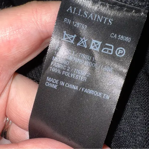 All Saints Black Mixed Media Merino Wool Long Sleeve Top Sz 6