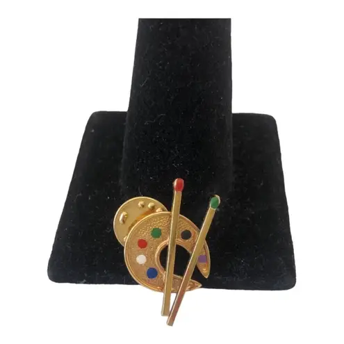 Vintage Artist's Palette Brush Paints Gold Tone Pin/Brooch