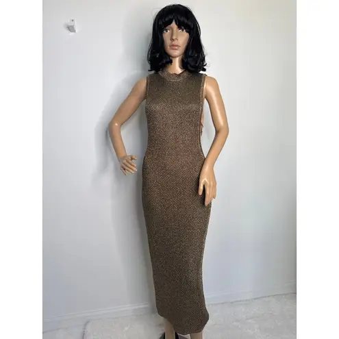 Wow Couture NWT “ Gold Metallic Mesh Bodycon Dress w/ Chain Detail large