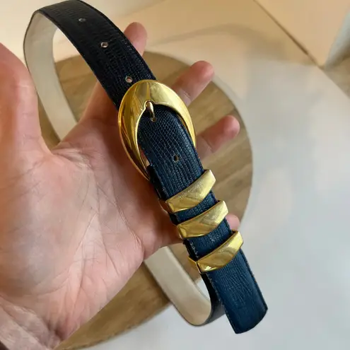 Amanda Smith Vintage 90s Blue Genuine Leather Golden Buckle Belt Size Large