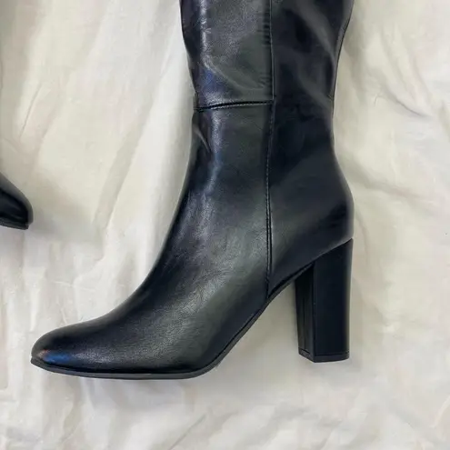 NEW 90s Style Black Faux Leather Slouchy Knee High Heel Elegant Glam Boots 8.5