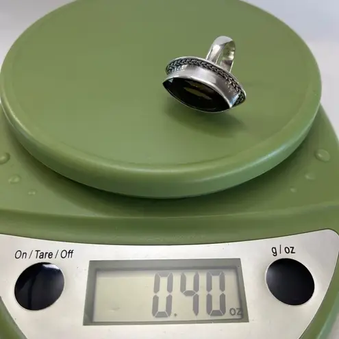 Marquis Smoky Quarts 925 Sterling Silver Ring Size 9 Black