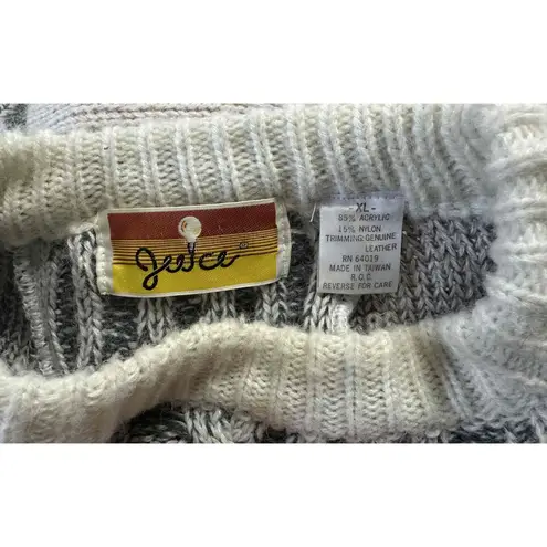 Juice vintage cable Knit patchwork leather Striped Sweater Long Sleeve XL