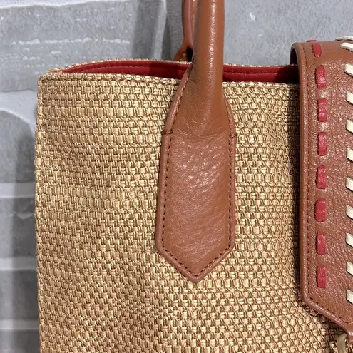 Badgley Mischka Large Straw & Leather Tote Tan / Red Trim