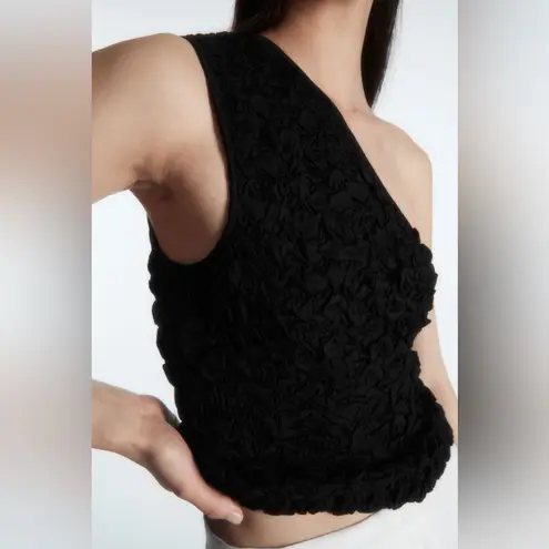 COS Black Smocked One Shoulder Cropped Tank