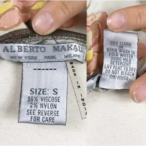 Alberto Makali Jersey Dress Floral Sequins Tulle Ruffles Hem Sleeveless Small