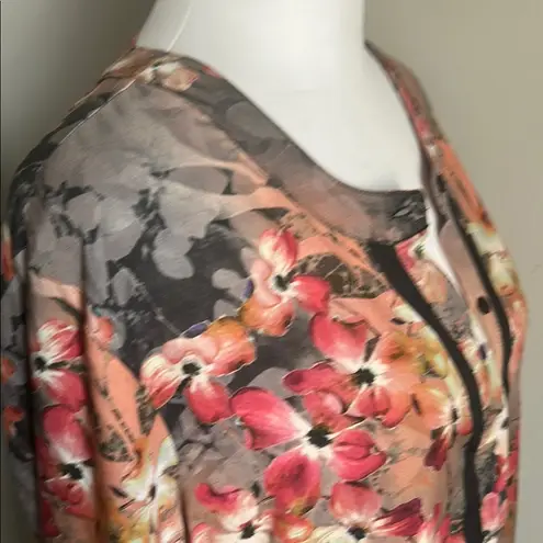 Tolani Collection of India Charming Floral Long Roll Up Sleeve Button Up Blouse Pink