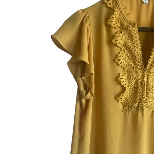 Blashe Women Top S Yellow Short Flutter Sleeve Ruffle Eyelet Collar Cottagecore