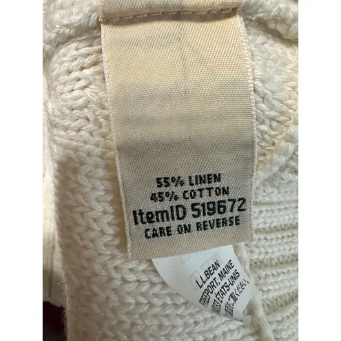 LLBean Cream Knit Sweater Crew Neck Long Sleeve Women's Size M Linen Blend Size M