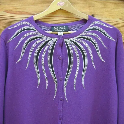 Bob Mackie Purple Beaded Cardigan Sweater