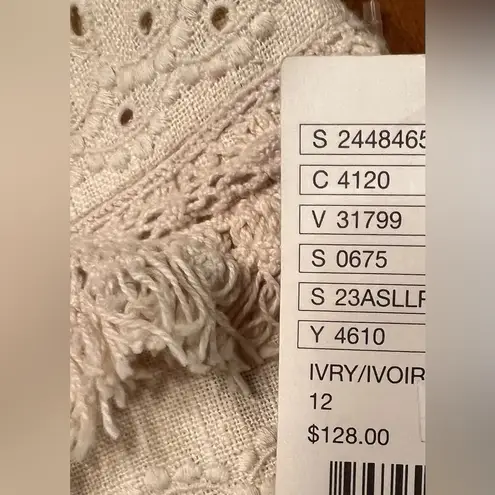 HD in Paris Anthropologie  Ivory Linen Tiered Fringe Eyelet Lace Boho Skirt Sz 12