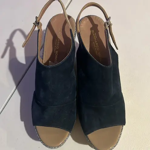Gianvito Rossi Gianmarco Sorelli Navy and Tan Wedge Sandals
Made in Italy size 39