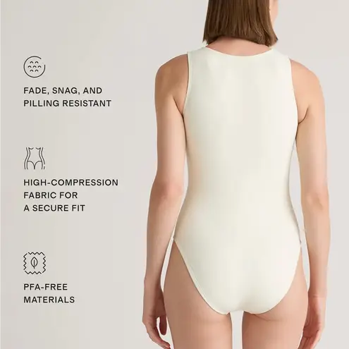 Quince NIB Italian Zip-Front One-Piece Swimsuit Ivory White Women's Size Medium