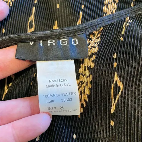 Virgo Dress 8 Maxi Black Beige Ribbed Slinky Scoop Neck Shoulder Pads Vintage