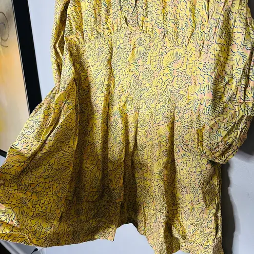 Derek Lam COLLECTIVE Paisley Yellow Floral Puff Sleeves Flared Hemline Dress 48