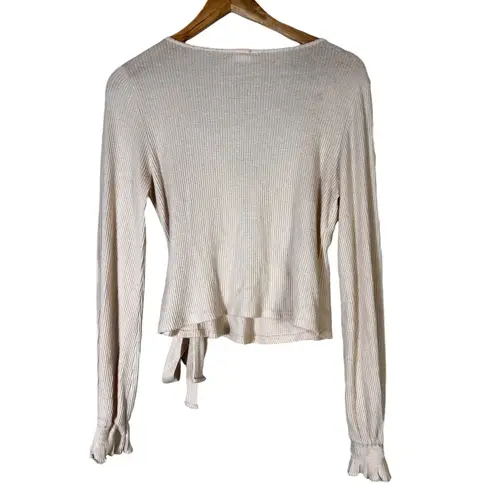 Peach Love California Peach Love Ribbed Wrap Tie Crop Top Womens L Blush Pink Romantic Coquette