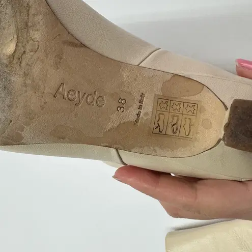 Aeyde Boots Womens 38 7 US Creamy Lola Square Toe Ankle Booties Leather