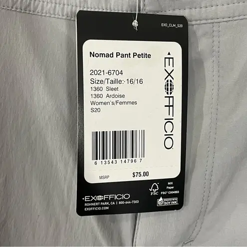 NWT EXOFFICIO Nomad Pant Petite Women’s Size 16 Petite 30” inseam UPF 50 Gray