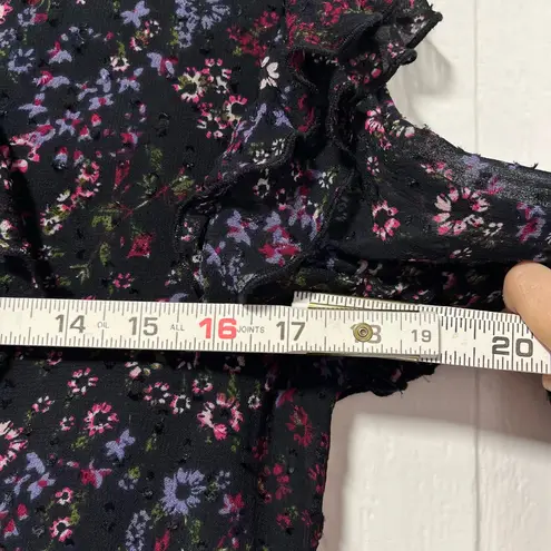 Reiss Fazia India Black Ruffle Floral Long sleeve Blouse size 8