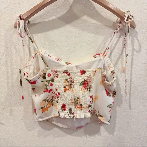 NLW Fruit Print Tank Top Blouse with Tie in Cream Size M NWOT