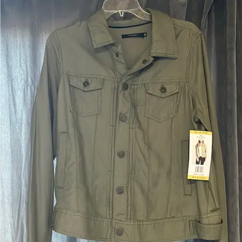 Tahari  Denim Look Jacket Snaps Olive Green New Medium Lightweight