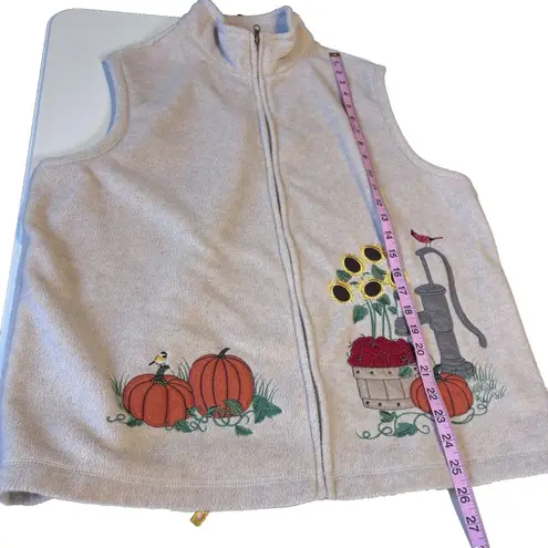 Baxter & Wells Fleece Oat Pumkin Sunflower and bird Fall Full Zip Vest XL Tan