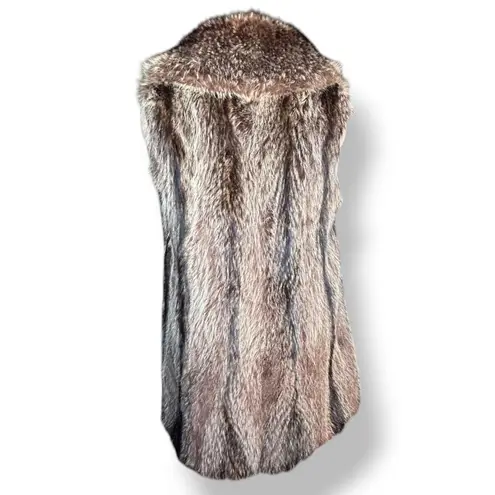Vintage 1970s Mano Swartz Raccoon Fur Vest Brown Real Fur Long Women’s Large