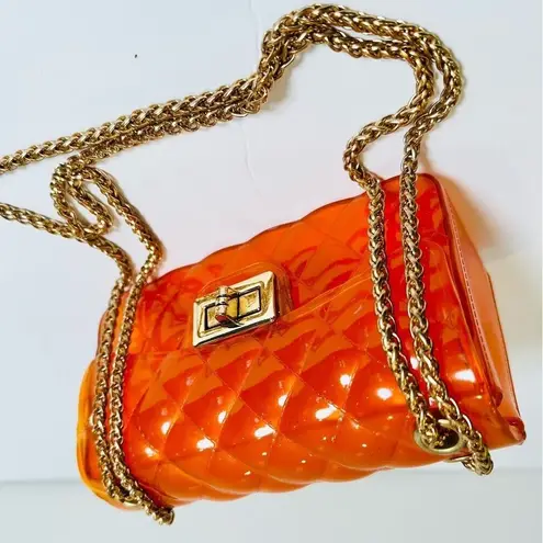 Jelly Quilted Purse Women's Small Orange Gold Chain Shoulder Bag