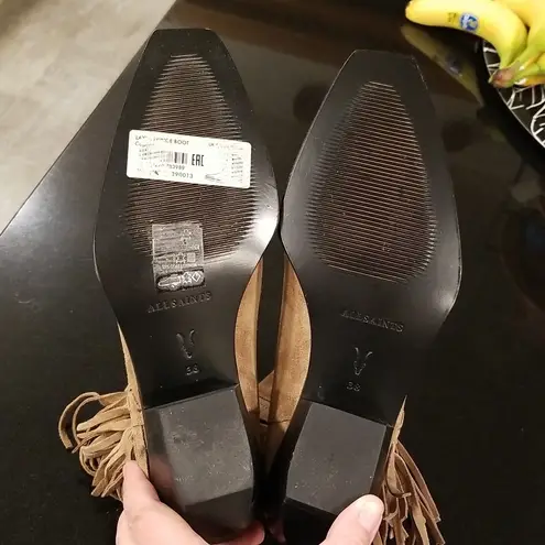 ALLSAINTS ππ Layla Suede Fringe Boots ~ Cognac Sand Brown ~ 38 NWT (No Box)