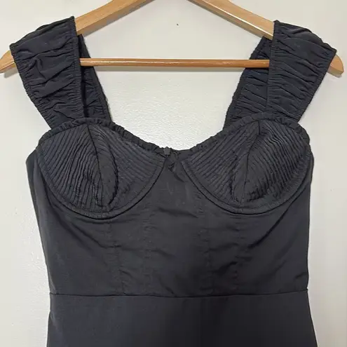 Lulus Perfected Aesthetic Black Satin Ruffled Bustier Mini Dress Size S