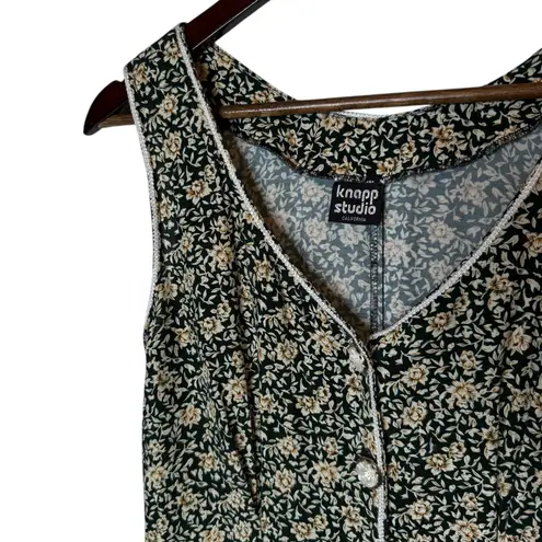 Knapp Studio Vintage Wide Leg Crop Green Ditzy Floral Print Jumpsuit size Medium