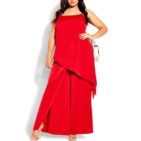 City Chic 🆕 Womens Plus 16 1X Red Sexy Jumpsuit Romper 1 Piece Outfit Wide Leg
