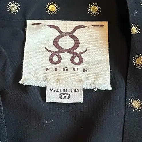 Figue Caroline Metallic Wrap Dress Black Gold Kimono Wide Sleeves Size Small