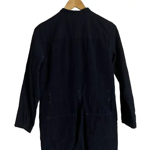 A.P.C. Justine Navy Blue Corduroy Long Sleeve Button Front Jumpsuit Size S Black