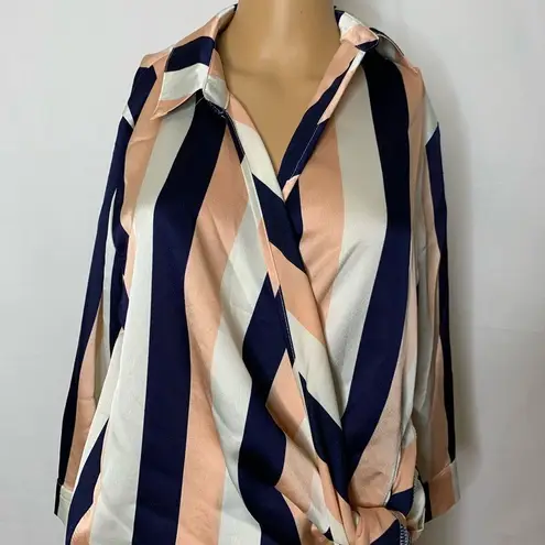 Missguided  Wrap Tie Side Chunky Stripe Blouse Top