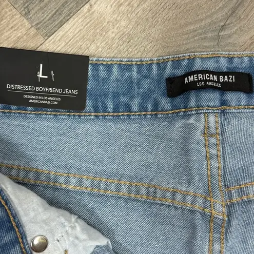 American Bazi Hollywood Graffiti Distressed Boyfriend Jeans Blue Large